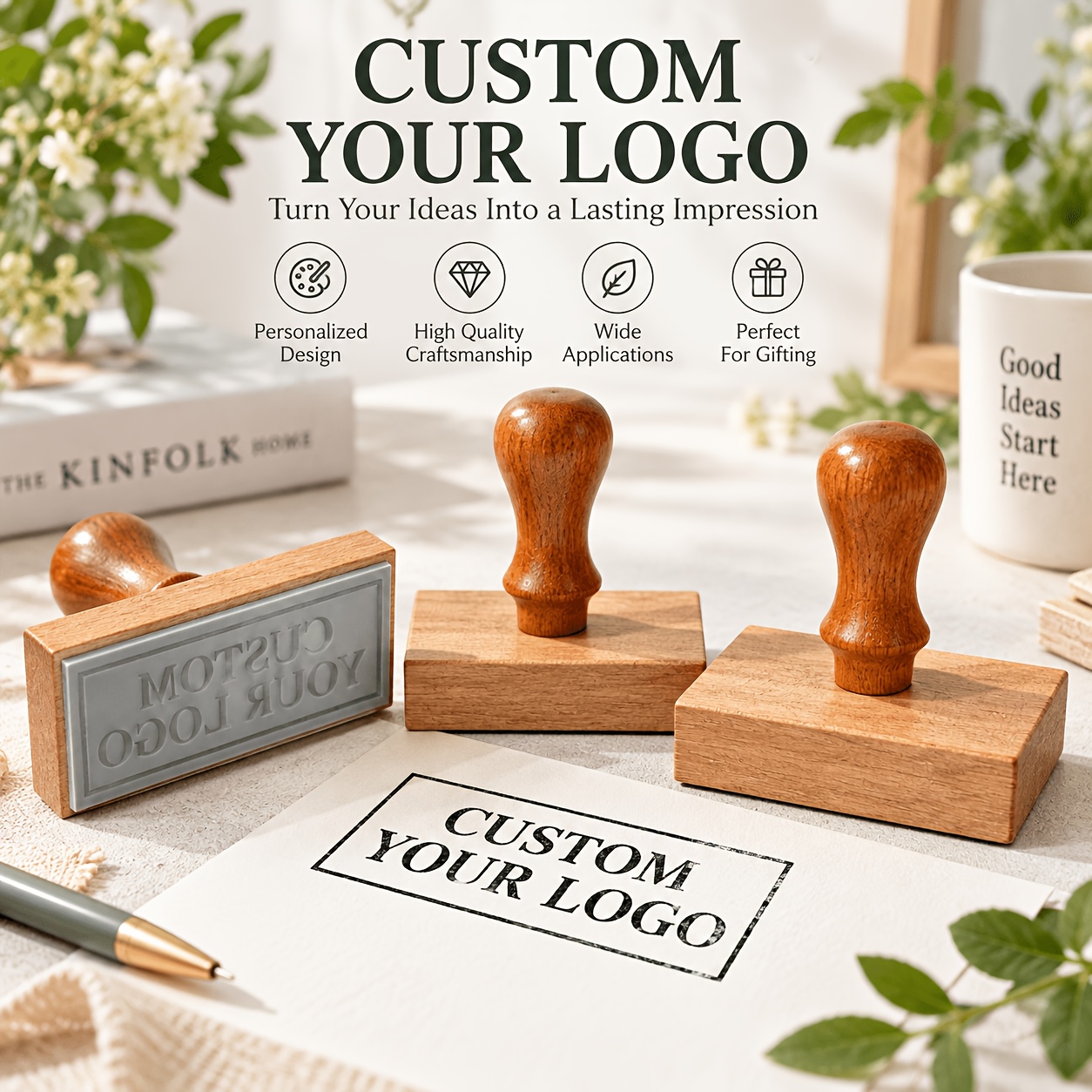 Custom Wooden Stamp with Rectangular Size for Logos